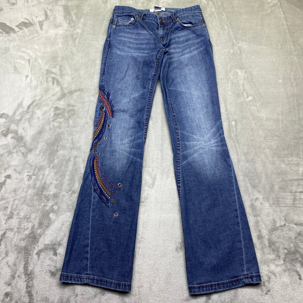 AX Armani Exchange Women's Blue Wash Flare Jeans Embroidered Detail Sz 0 Fit 26"